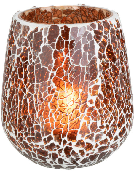 Photophore Ovale Ali Diamètre 10 cm en Verre Marron Motif mosaïque - 2