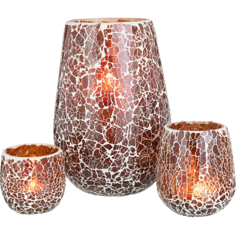 Photophore Ovale Ali Diamètre 15 cm en Verre Marron Motif mosaïque - 5