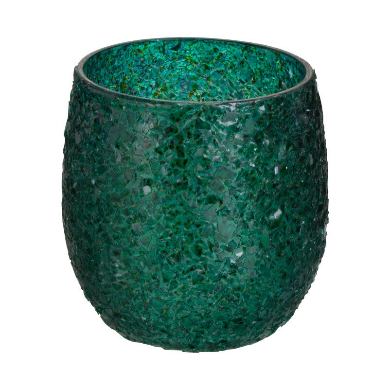 Photophore Rond Tom Diamètre 9 cm en Verre Vert Effet paillettes - 1