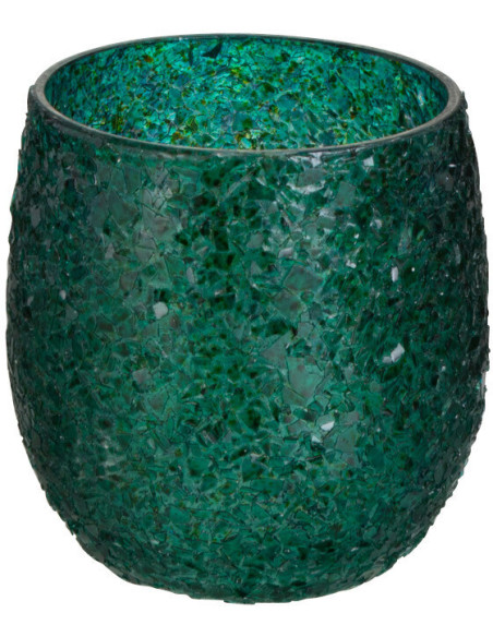 Photophore Rond Tom Diamètre 9 cm en Verre Vert Effet paillettes - 1