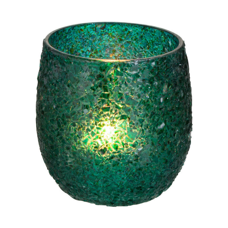 Photophore Rond Tom Diamètre 9 cm en Verre Vert Effet paillettes - 2