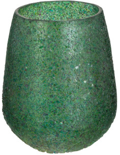 Photophore Ovale Tom Diamètre 10 cm en Verre Vert Effet paillettes - 1