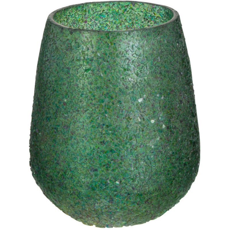 Photophore Ovale Tom Diamètre 10 cm en Verre Vert Effet paillettes - 1