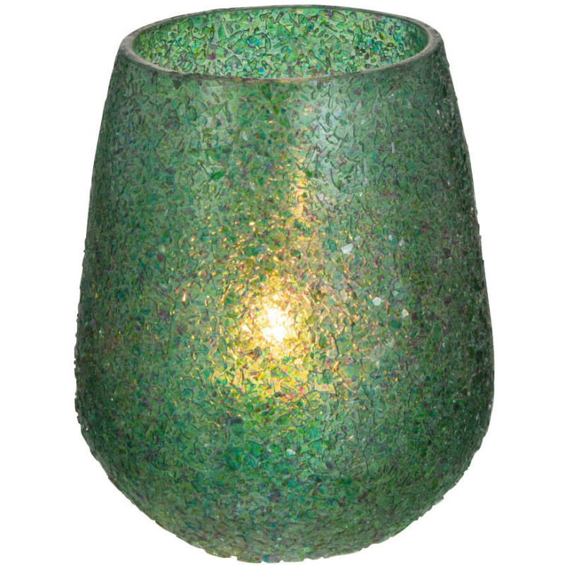 Photophore Ovale Tom Diamètre 10 cm en Verre Vert Effet paillettes - 2