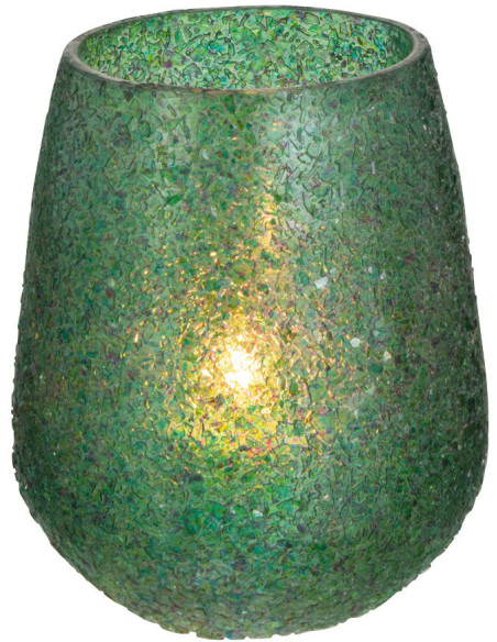 Photophore Ovale Tom Diamètre 10 cm en Verre Vert Effet paillettes - 2