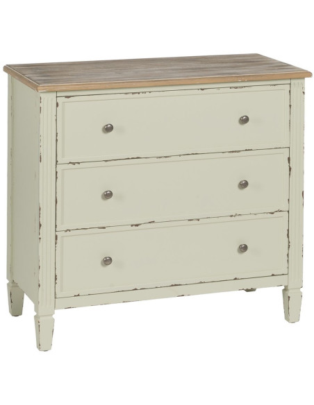 Commode vintage 3 tiroirs en Bois de sapin Beige Vieilli Naturel Kamira - 1