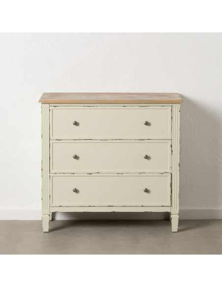 Commode vintage 3 tiroirs en Bois de sapin Beige Vieilli Naturel Kamira - 8