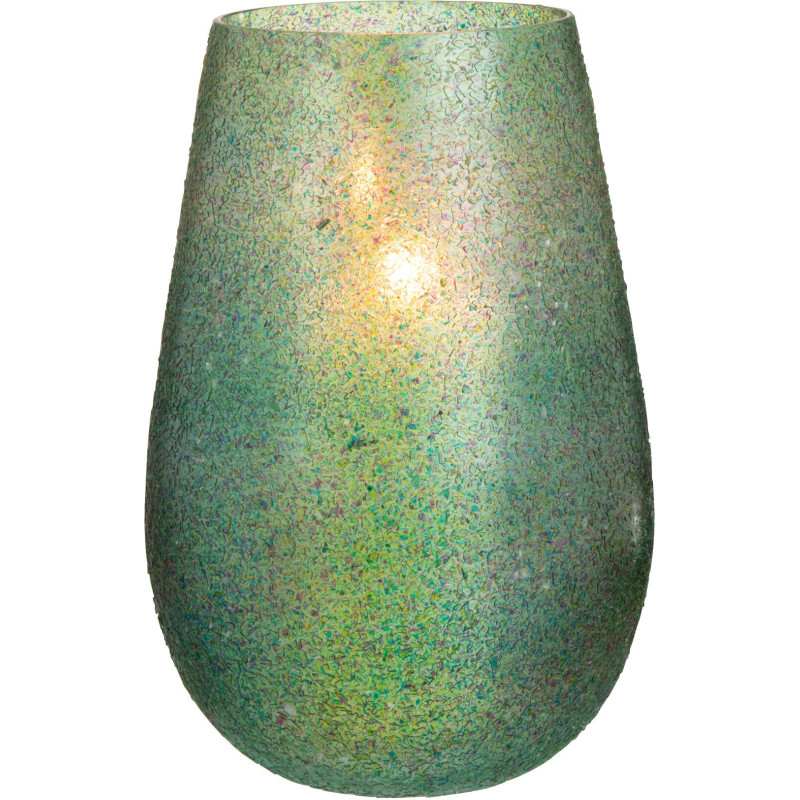 Photophore Ovale Tom Diamètre 15 cm en Verre Vert Effet paillettes - 2