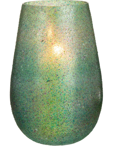 Photophore Ovale Tom Diamètre 15 cm en Verre Vert Effet paillettes - 2