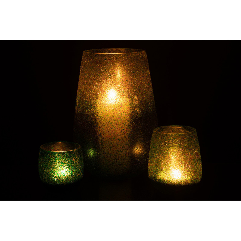 Photophore Ovale Tom Diamètre 15 cm en Verre Vert Effet paillettes - 6