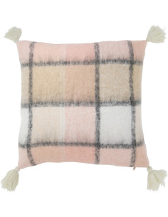 Coussin Carré Harmony 45x45 en Polyester Rose Motif carreaux Avec pompons - 1