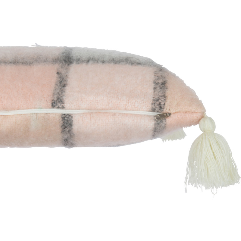 Coussin Carré Harmony 45x45 en Polyester Rose Motif carreaux Avec pompons - 2