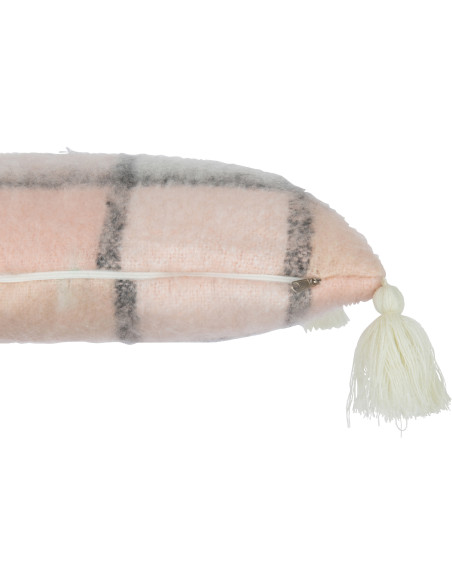 Coussin Carré Harmony 45x45 en Polyester Rose Motif carreaux Avec pompons - 2