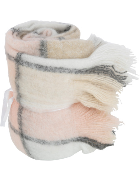 Plaid 130x180 Harmony en Polyester Rose Motif carreaux avec franges - 1