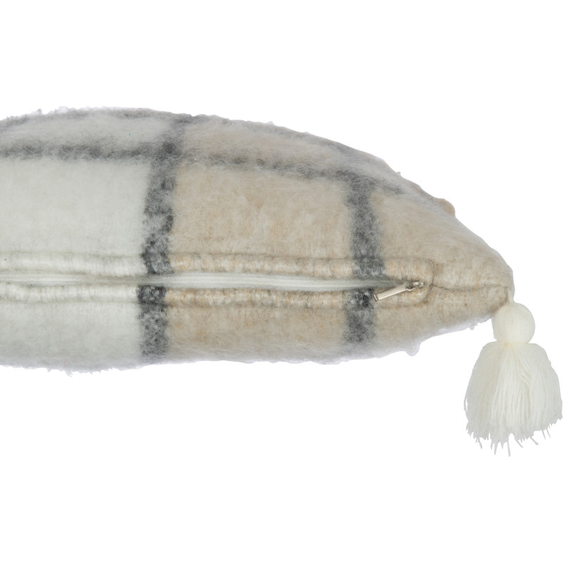 Coussin Carré Harmony 45x45 en Polyester Beige Motif carreaux Avec pompons - 2