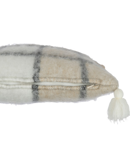 Coussin Carré Harmony 45x45 en Polyester Beige Motif carreaux Avec pompons - 2