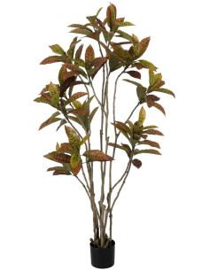 Grande Plante artificielle réaliste Croton Hauteur 150 cm en Plastique Vert Rouge - 1