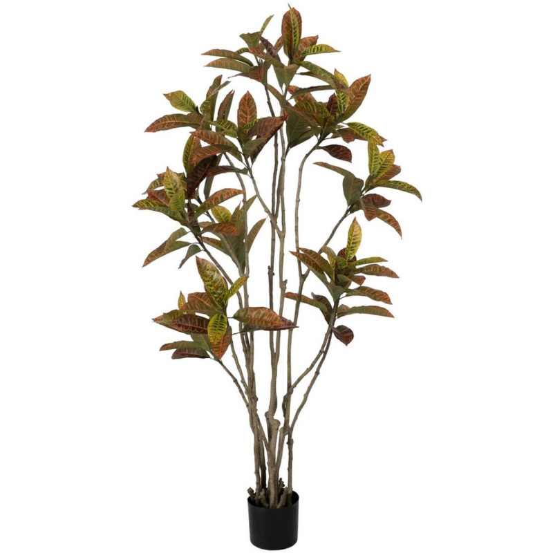 Grande Plante artificielle réaliste Croton Hauteur 150 cm en Plastique Vert Rouge - 1