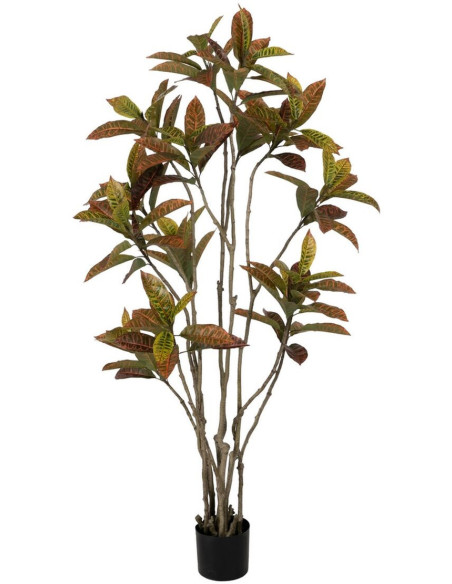 Grande Plante artificielle réaliste Croton Hauteur 150 cm en Plastique Vert Rouge - 1