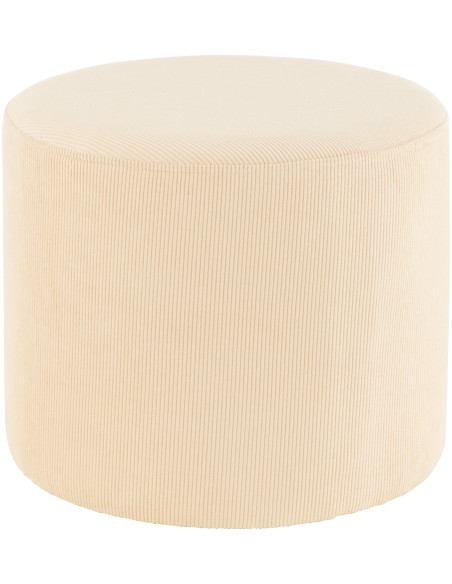 Pouf Rond Softy en Velours Crème Éponge Bois Motif côtelé - 1