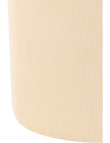 Pouf Rond Softy en Velours Crème Éponge Bois Motif côtelé - 2