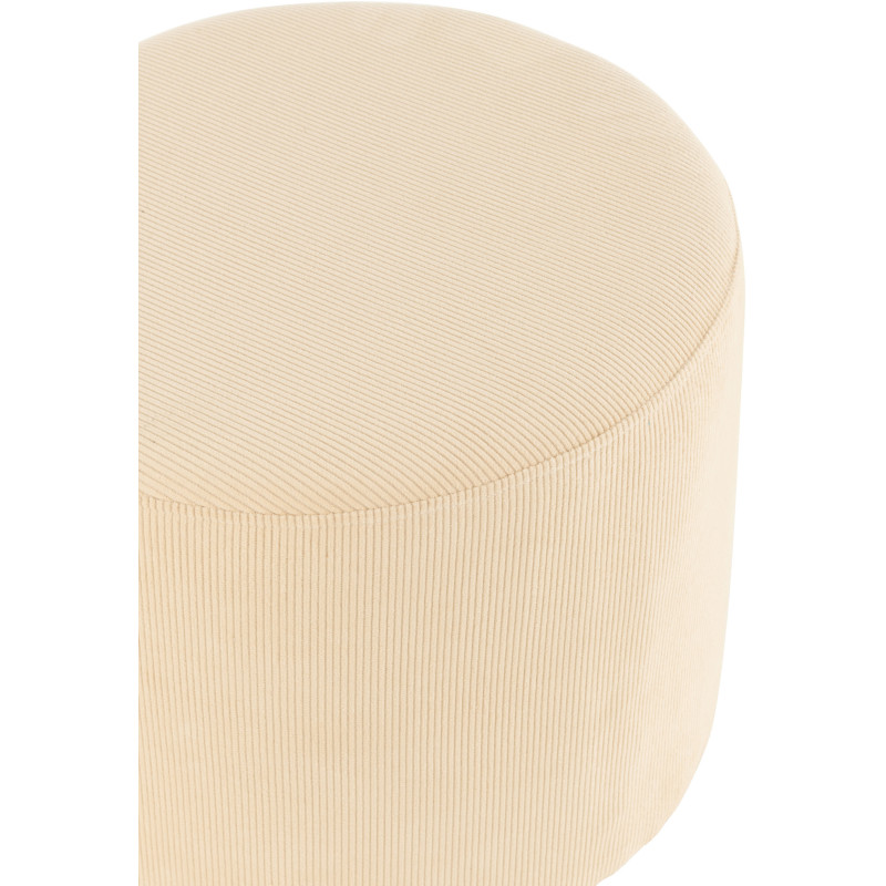 Pouf Rond Softy en Velours Crème Éponge Bois Motif côtelé - 3