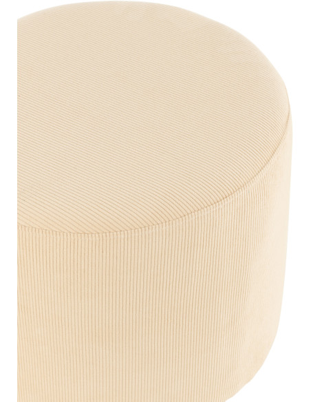 Pouf Rond Softy en Velours Crème Éponge Bois Motif côtelé - 3