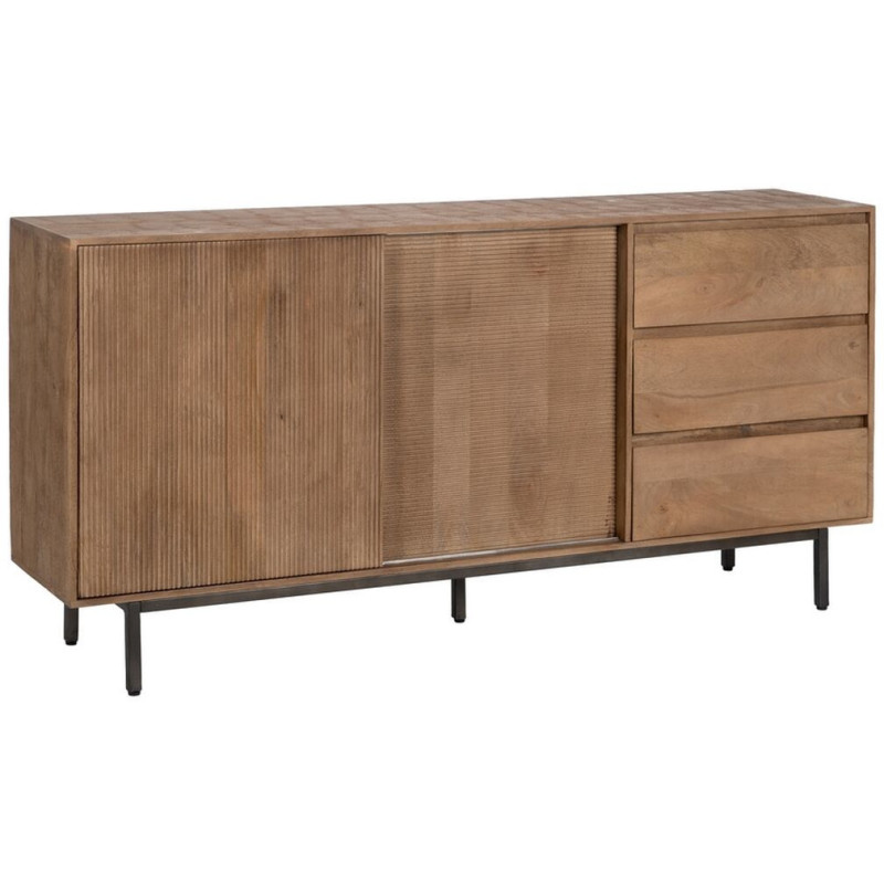 Grand Buffet haut de gamme Bas 2 portes 3 tiroirs en Bois de manguier Naturel Nyfira - 1