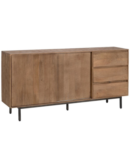 Grand Buffet haut de gamme Bas 2 portes 3 tiroirs en Bois de manguier Naturel Nyfira - 1
