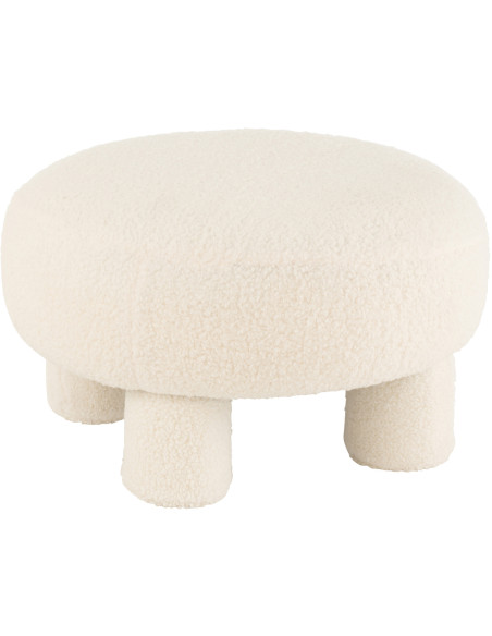 Pouf Rond Teddy en Velours Blanc Éponge Bois - 1