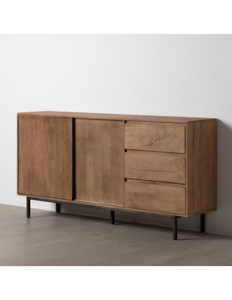 Grand Buffet haut de gamme Bas 2 portes 3 tiroirs en Bois de manguier Naturel Nyfira - 2
