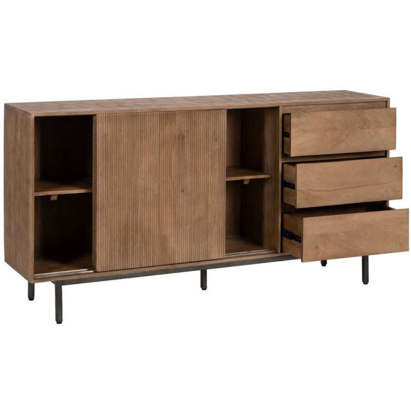 Grand Buffet haut de gamme Bas 2 portes 3 tiroirs en Bois de manguier Naturel Nyfira - 3