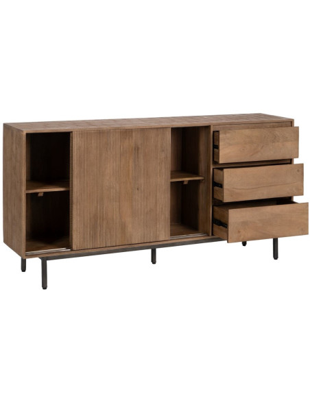 Grand Buffet haut de gamme Bas 2 portes 3 tiroirs en Bois de manguier Naturel Nyfira - 3