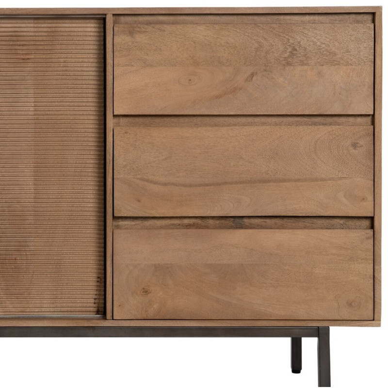 Grand Buffet haut de gamme Bas 2 portes 3 tiroirs en Bois de manguier Naturel Nyfira - 5