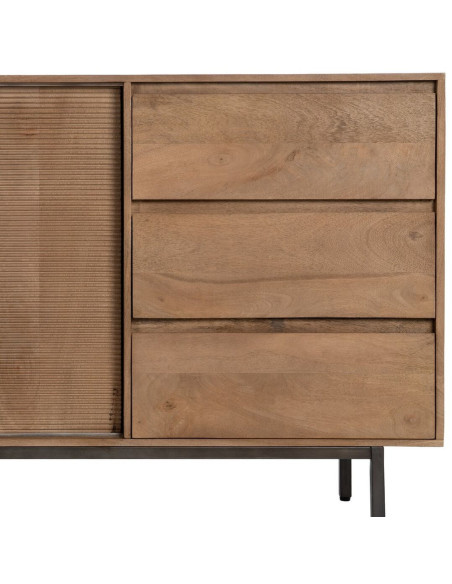Grand Buffet haut de gamme Bas 2 portes 3 tiroirs en Bois de manguier Naturel Nyfira - 5