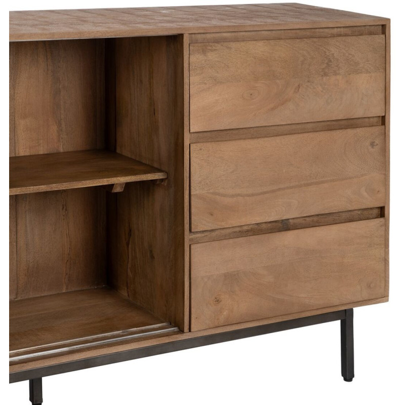 Grand Buffet haut de gamme Bas 2 portes 3 tiroirs en Bois de manguier Naturel Nyfira - 7