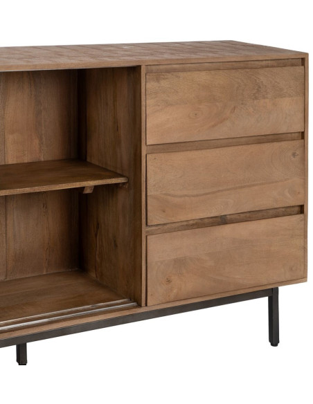 Grand Buffet haut de gamme Bas 2 portes 3 tiroirs en Bois de manguier Naturel Nyfira - 7