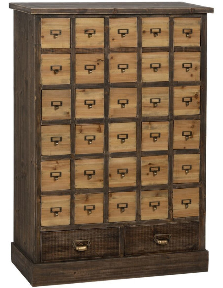 Grand Meuble d'apothicaire 32 tiroirs en Bois de sapin Marron Naturel Elron - 1