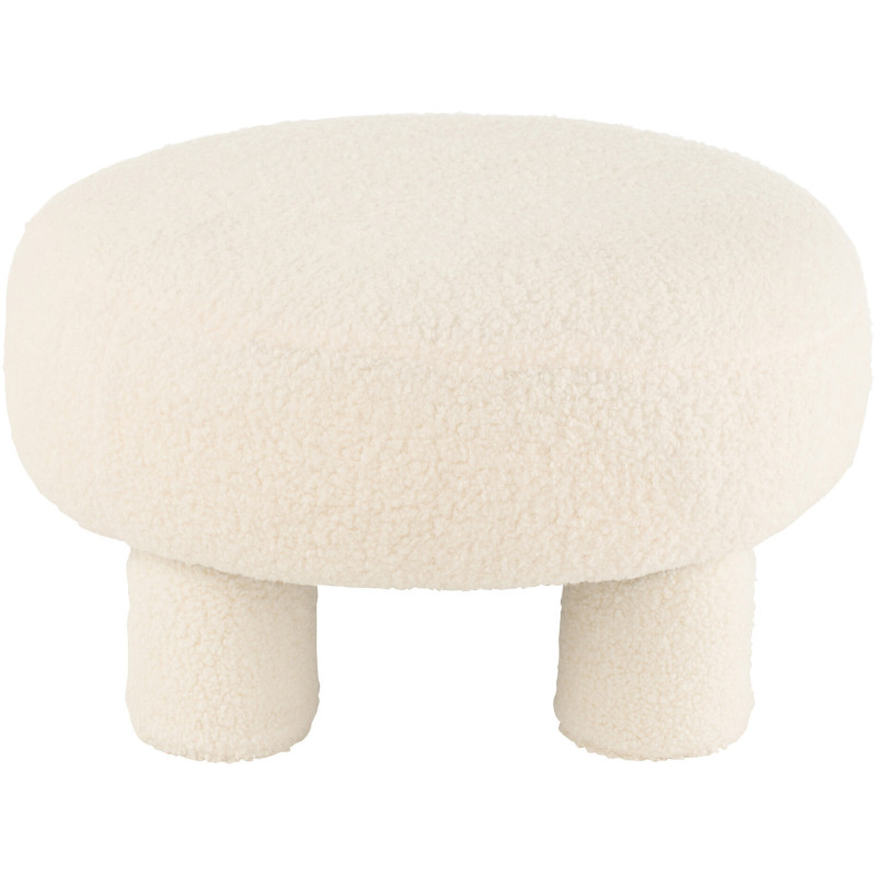 Pouf Rond Teddy en Velours Blanc Éponge Bois - 3