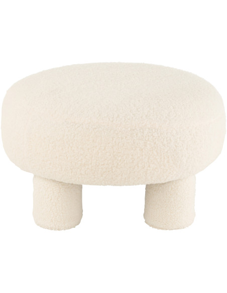 Pouf Rond Teddy en Velours Blanc Éponge Bois - 3