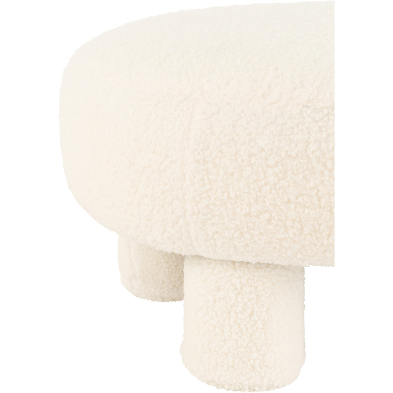 Pouf Rond Teddy en Velours Blanc Éponge Bois - 4