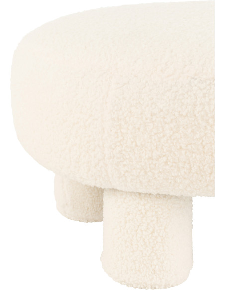 Pouf Rond Teddy en Velours Blanc Éponge Bois - 4