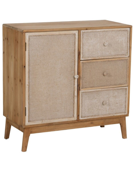 Buffet vintage Bas 1 porte 3 tiroirs en Bois de sapin Naturel Beige Gerel - 1