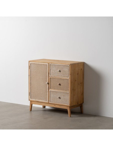 Buffet vintage Bas 1 porte 3 tiroirs en Bois de sapin Naturel Beige Gerel - 2