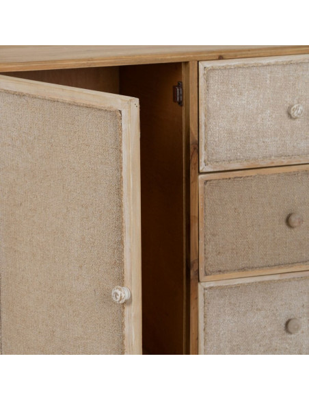 Buffet vintage Bas 1 porte 3 tiroirs en Bois de sapin Naturel Beige Gerel - 6