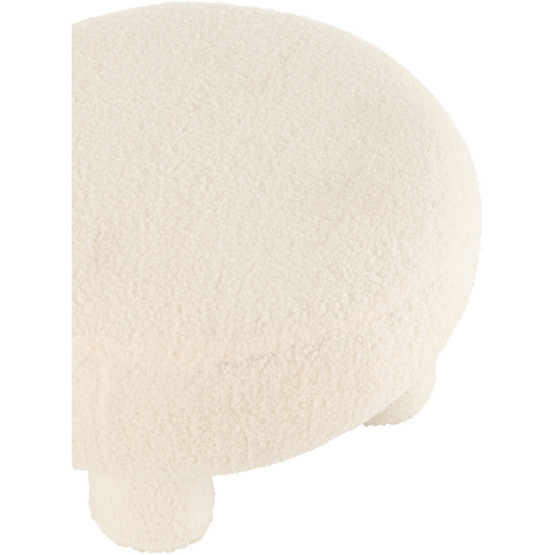 Pouf Rond Teddy en Velours Blanc Éponge Bois - 5
