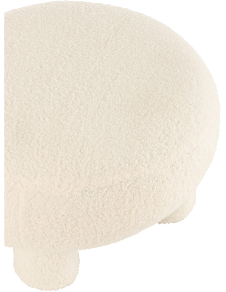 Pouf Rond Teddy en Velours Blanc Éponge Bois - 5