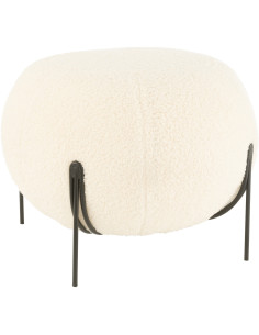 Pouf Rond Beary en Velours Blanc Éponge Bois Métal Noir - 1