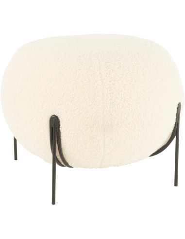Pouf Rond Beary en Velours Blanc Éponge Bois Métal Noir - 1