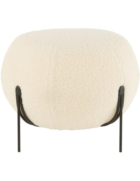 Pouf Rond Beary en Velours Blanc Éponge Bois Métal Noir - 2